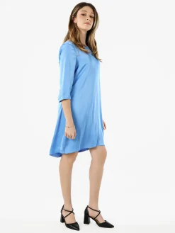 Sweet Miss Vestito donna con maniche a 3/4 in tessuto effetto raso - azzurro