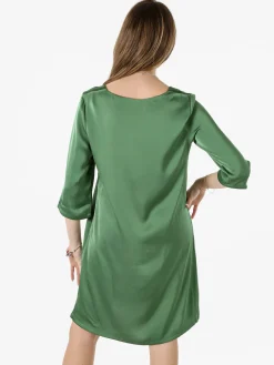 Sweet Miss Vestito donna con maniche a 3/4 in tessuto effetto raso - verde