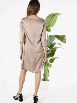 Sweet Miss Vestito donna con maniche a 3/4 in tessuto effetto raso - khaki