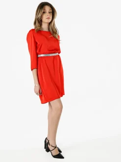 Sweet Miss Vestito donna con maniche a 3/4 in tessuto effetto raso - rosso
