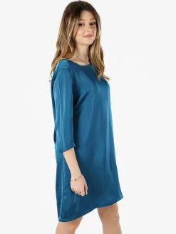 Sweet Miss Vestito donna con maniche a 3/4 in tessuto effetto raso - ottanio