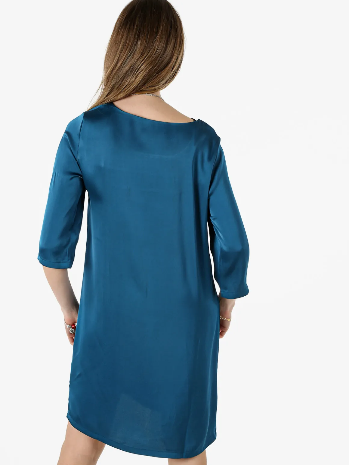 Sweet Miss Vestito donna con maniche a 3/4 in tessuto effetto raso - ottanio