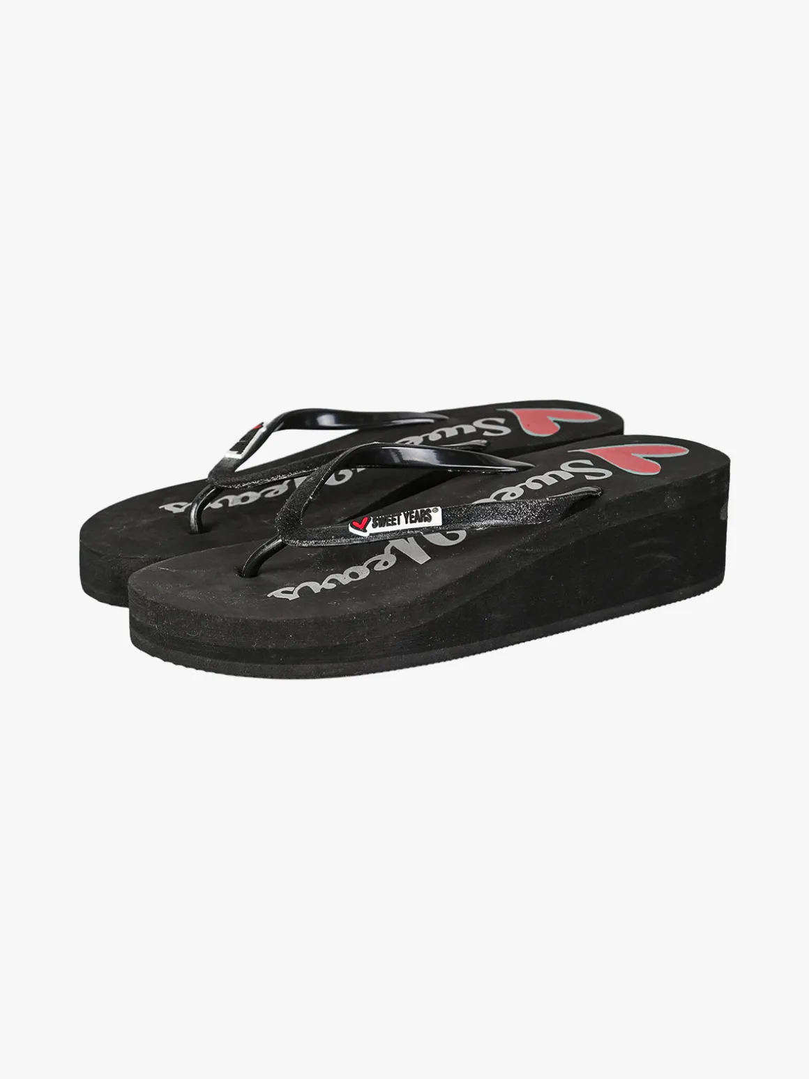 Sweet Years Infradito da donna glitter con zeppa e plateau - nero
