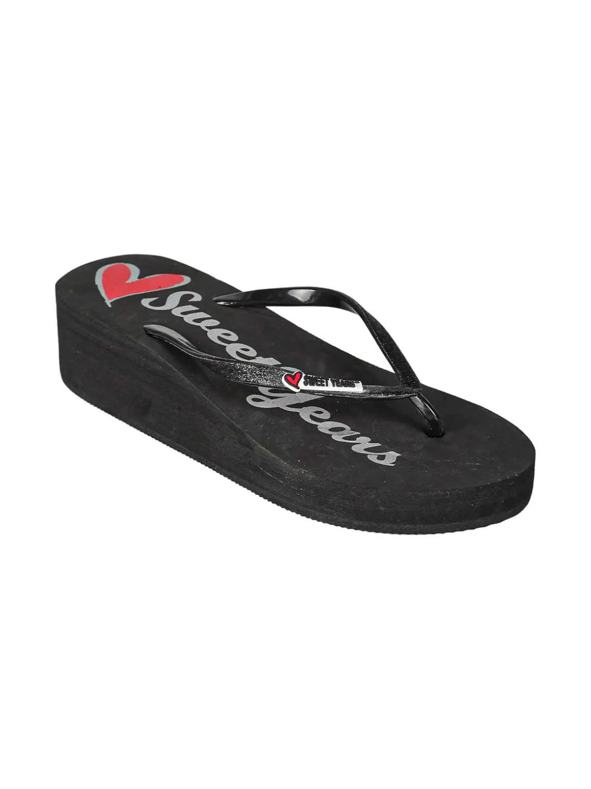 Sweet Years Infradito da donna glitter con zeppa e plateau - nero