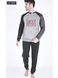 Sweet Years Pigiama lungo da uomo in caldo cotone interlock