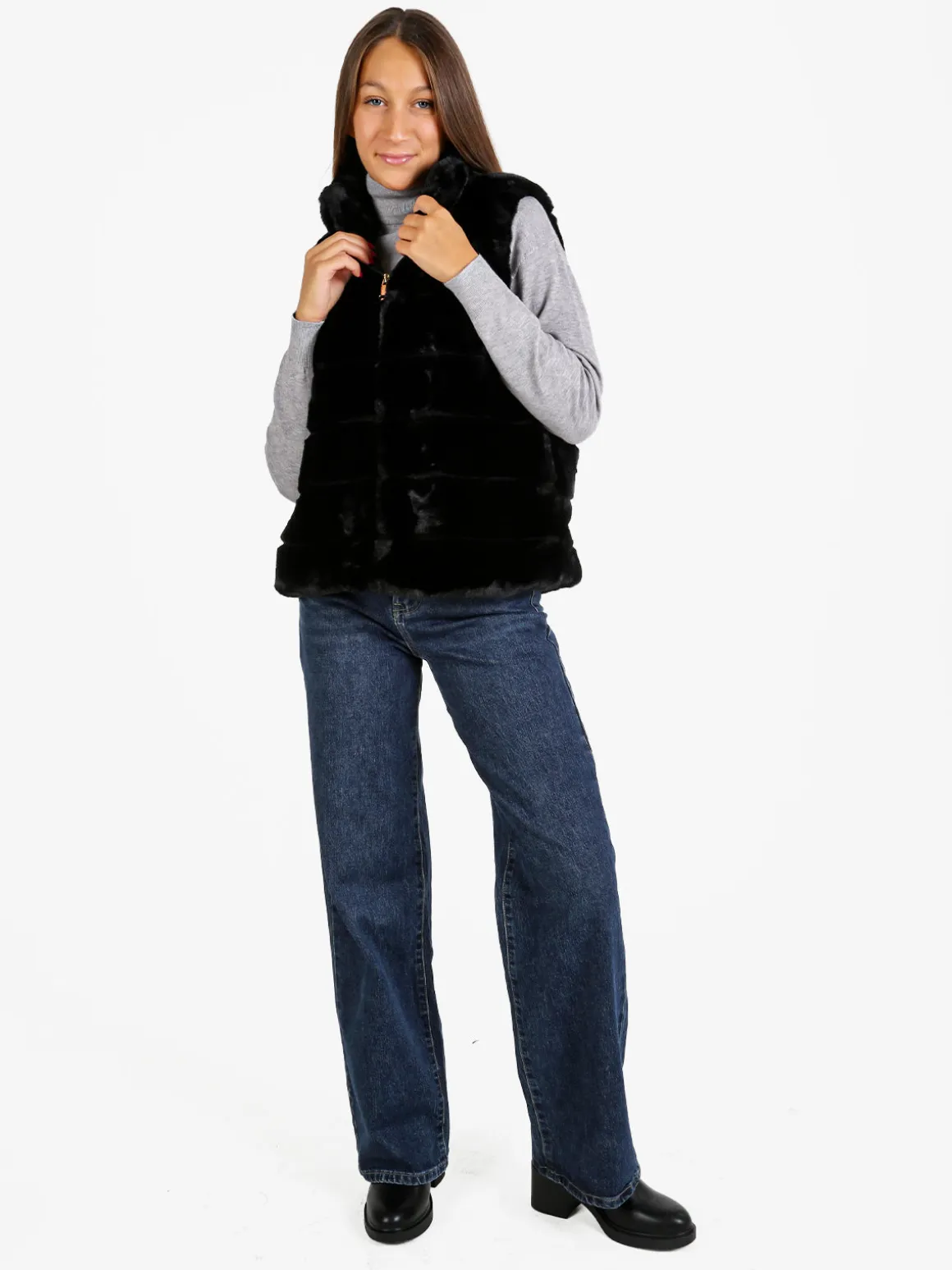 Swish Jeans Gilet donna in ecopelliccia- nero