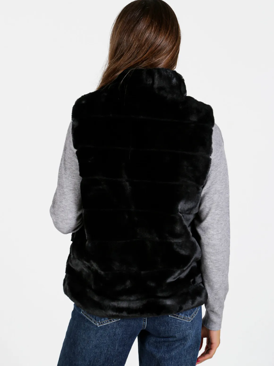 Swish Jeans Gilet donna in ecopelliccia- nero