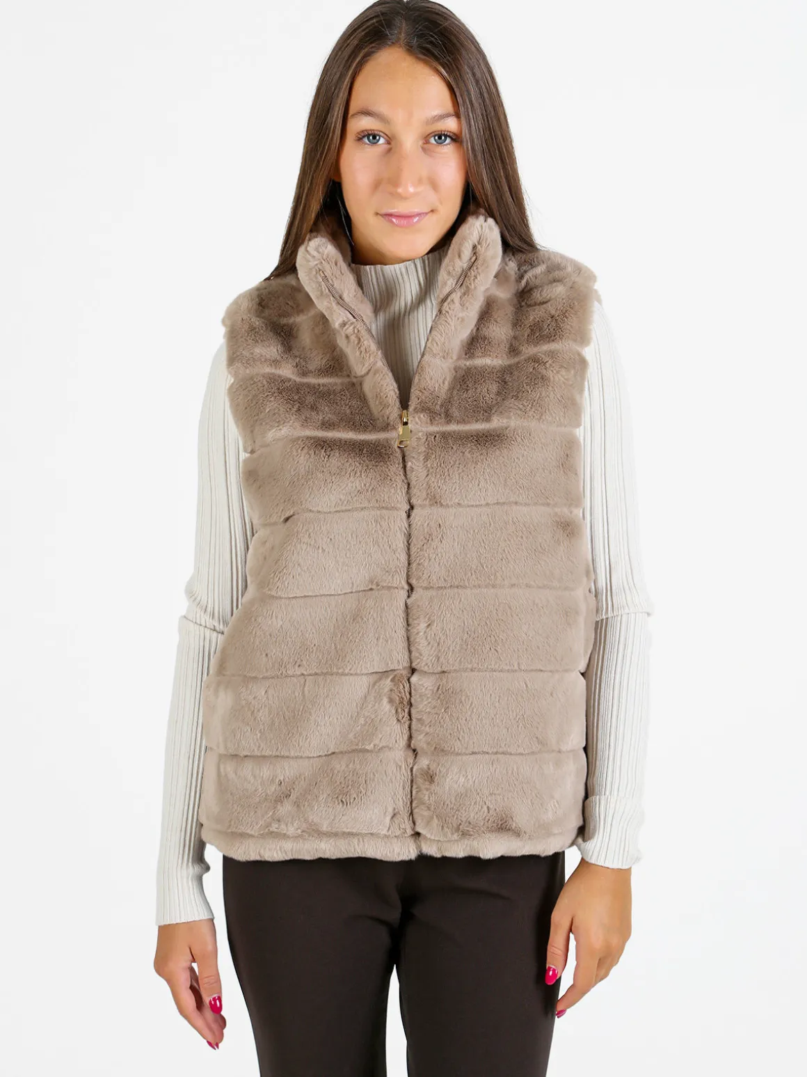 Swish Jeans Gilet donna in ecopelliccia - khaki