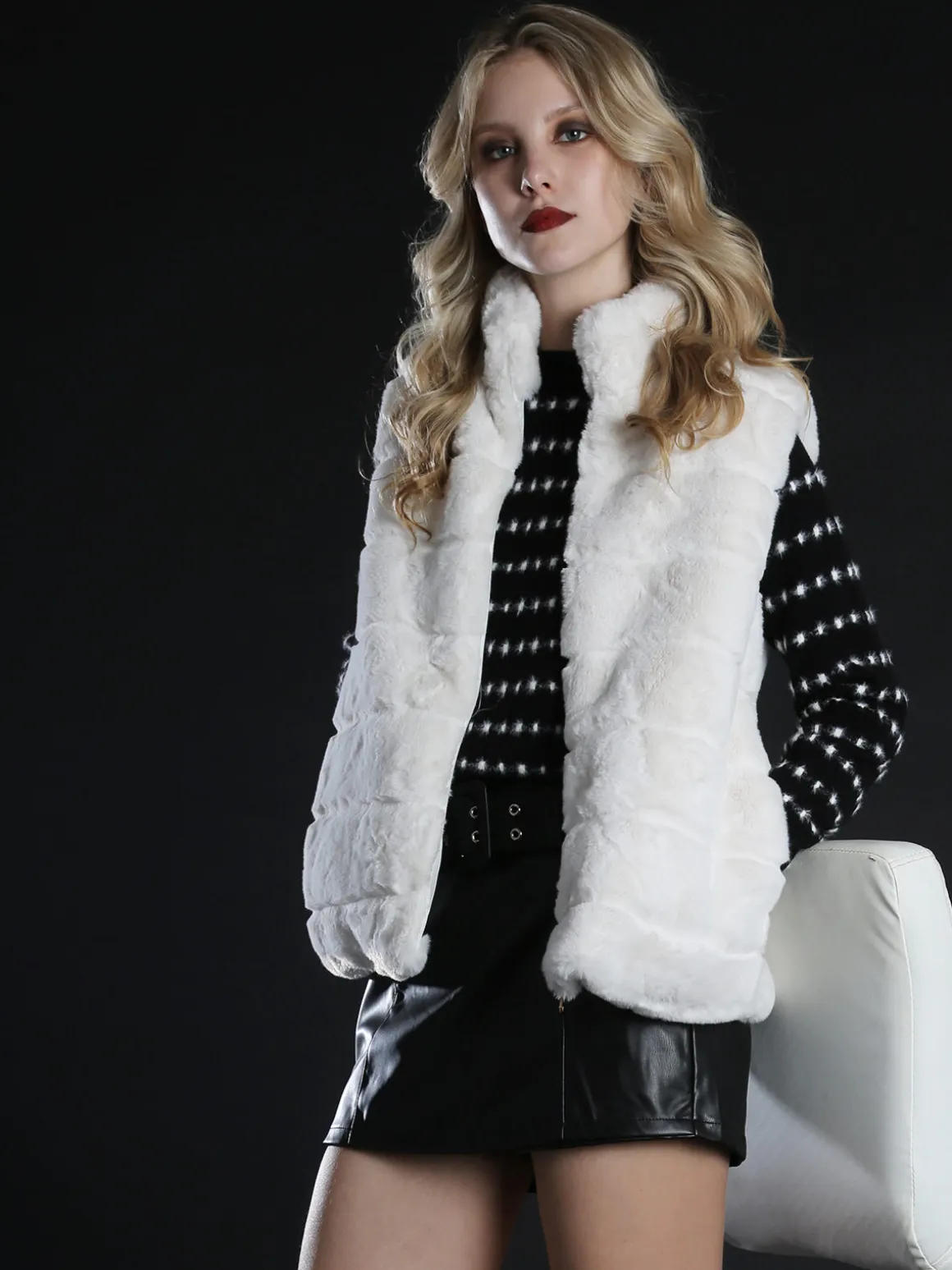 Swish Jeans Gilet donna in ecopelliccia - panna