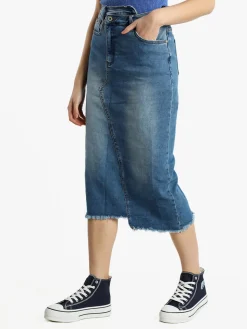 S.Woman Gonna midi in jeans con spacco sul retro