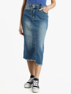 S.Woman Gonna midi in jeans con spacco sul retro