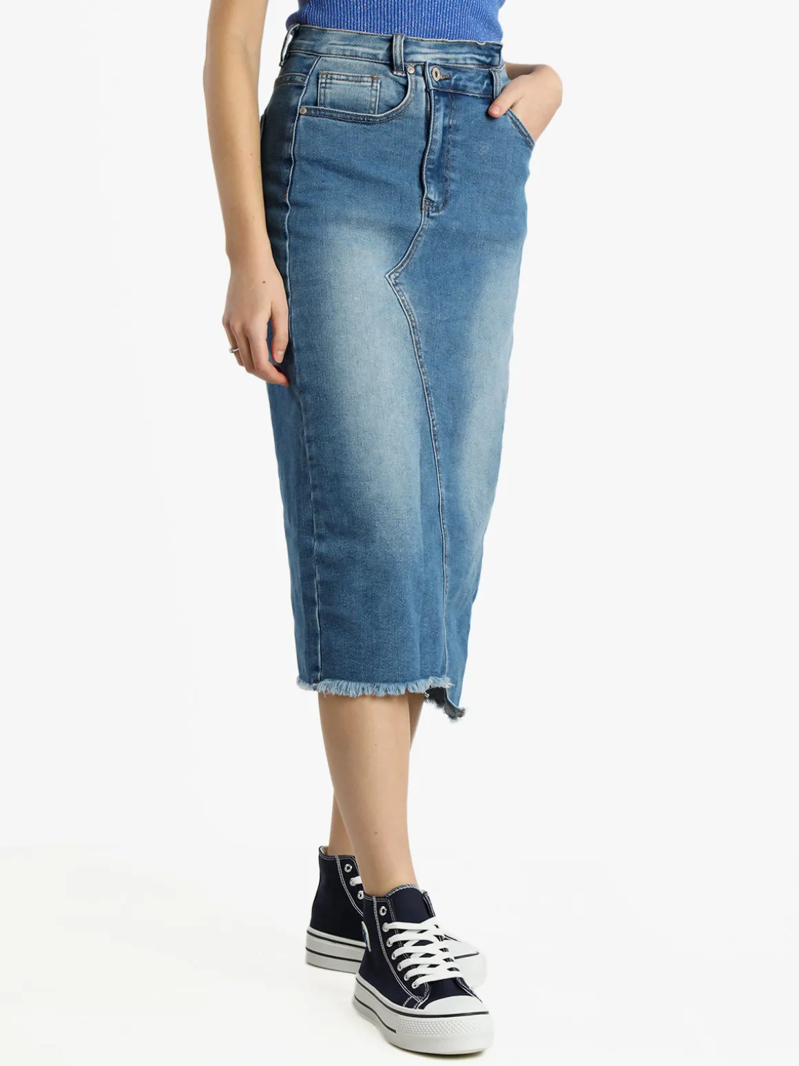 S.Woman Gonna midi in jeans con spacco sul retro