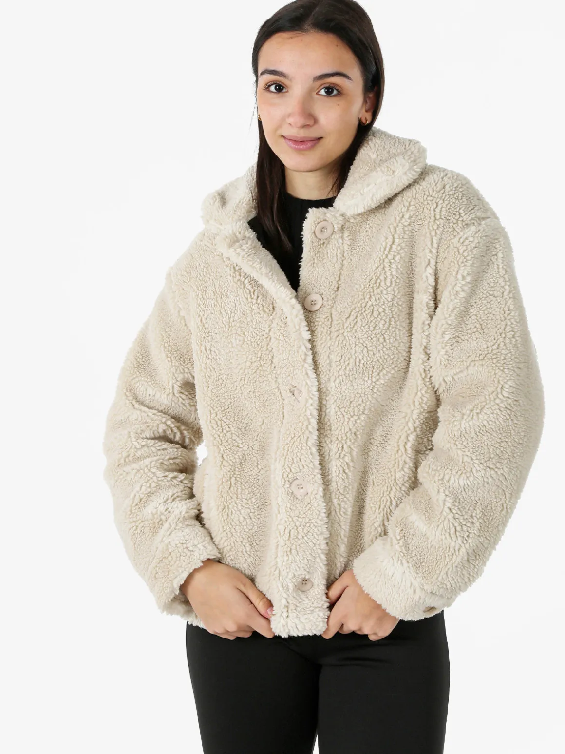 The People Rep Cappotto corto teddy da donna con bottoni - beige
