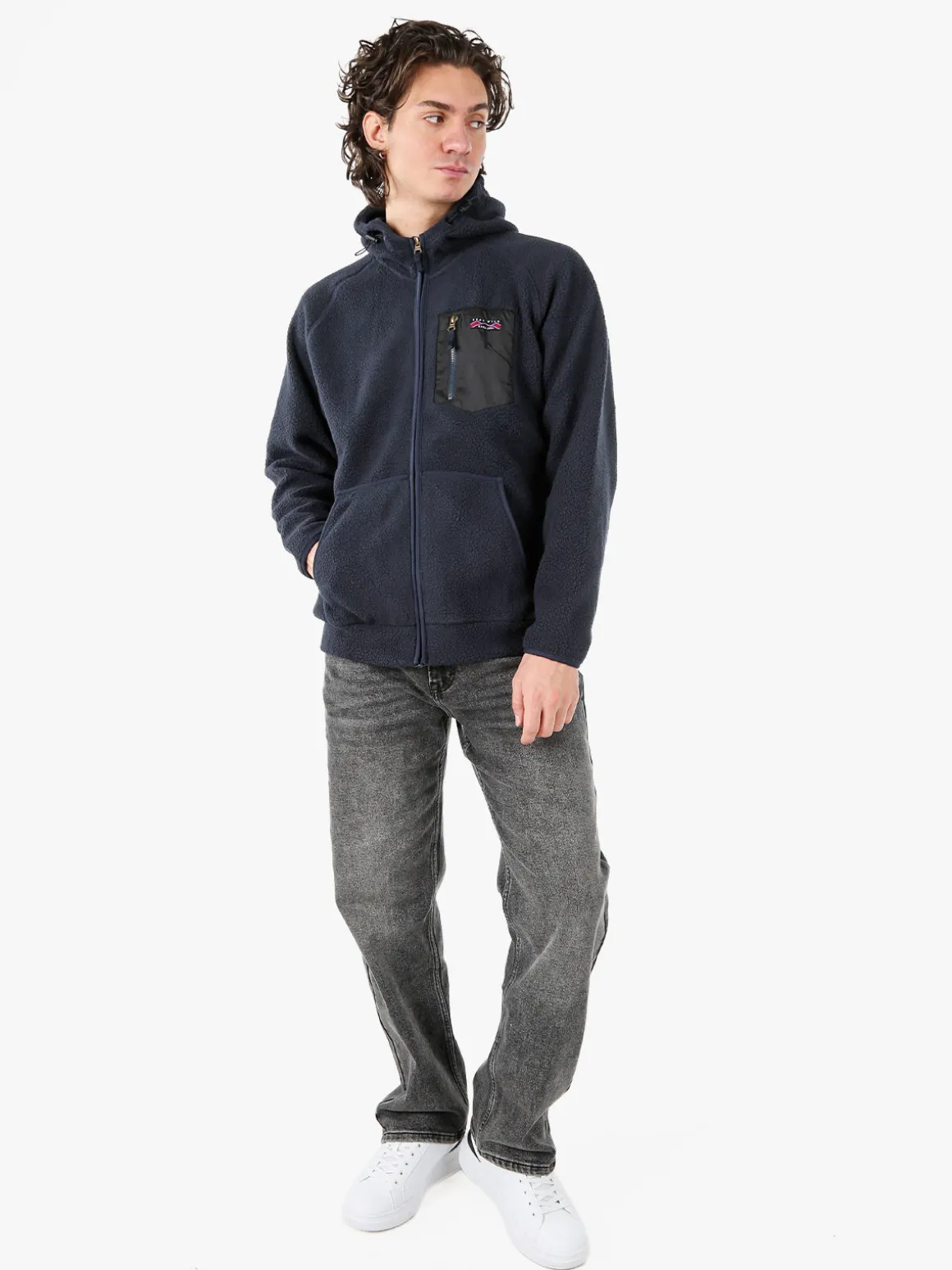 The People Rep Felpa teddy in pile da uomo con cappuccio e zip - blu scuro