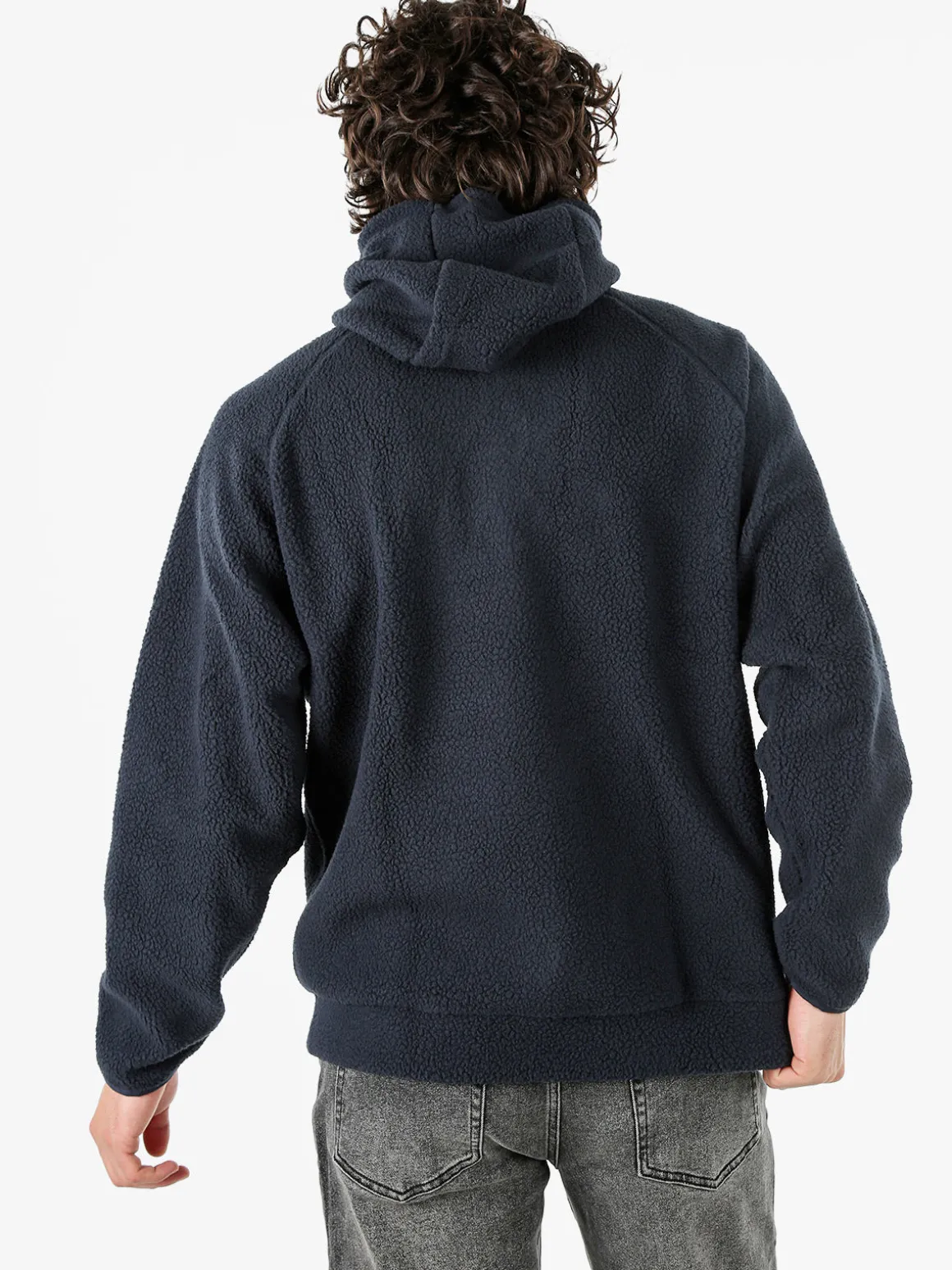 The People Rep Felpa teddy in pile da uomo con cappuccio e zip - blu scuro
