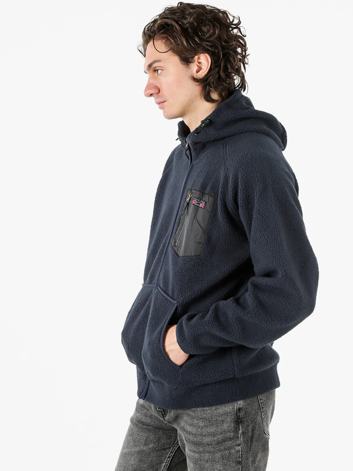 The People Rep Felpa teddy in pile da uomo con cappuccio e zip - blu scuro