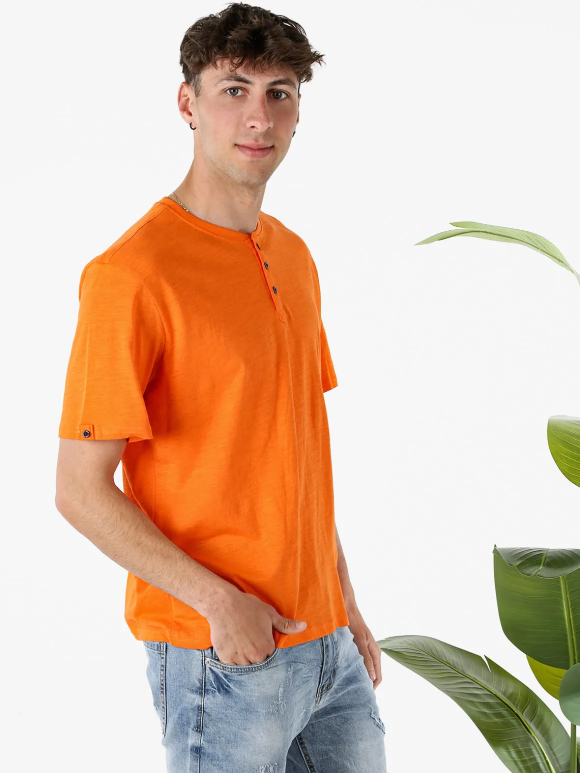 The People Rep T-shirt da uomo in cotone con bottoncini sullo scollo - arancione