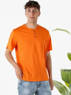The People Rep T-shirt da uomo in cotone con bottoncini sullo scollo - arancione