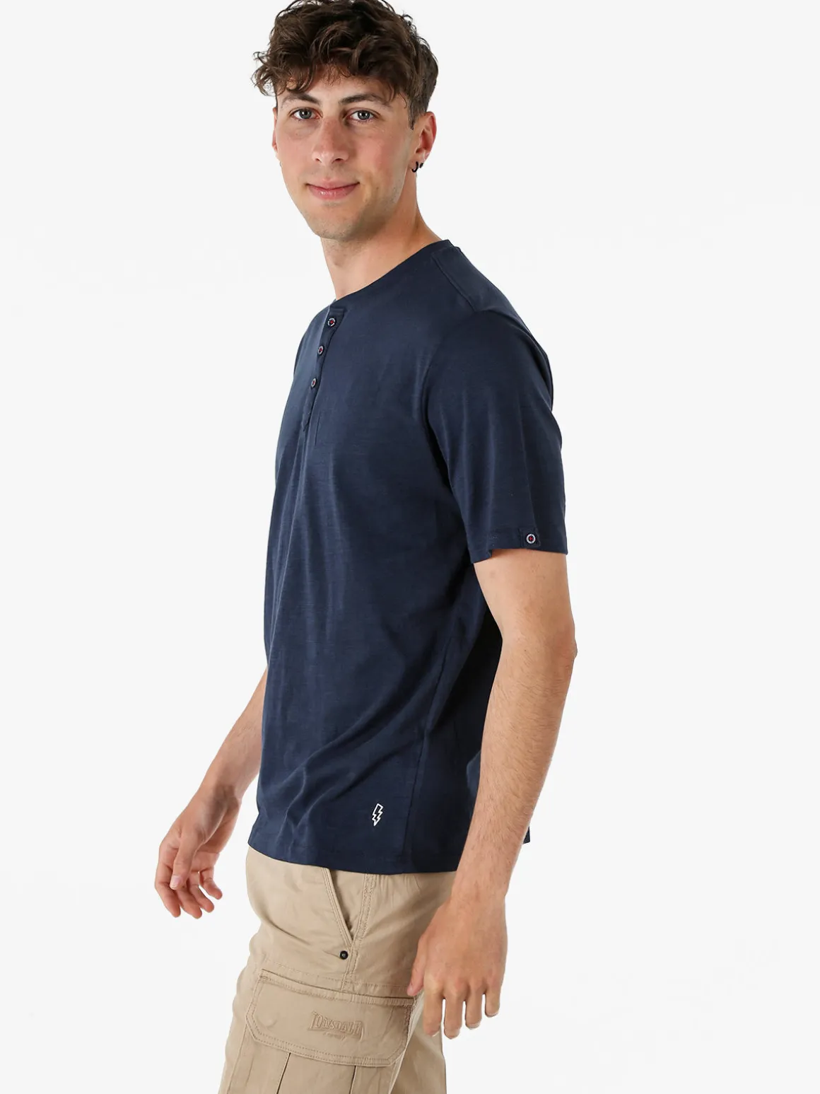 The People Rep T-shirt da uomo in cotone con bottoncini sullo scollo - blu scuro