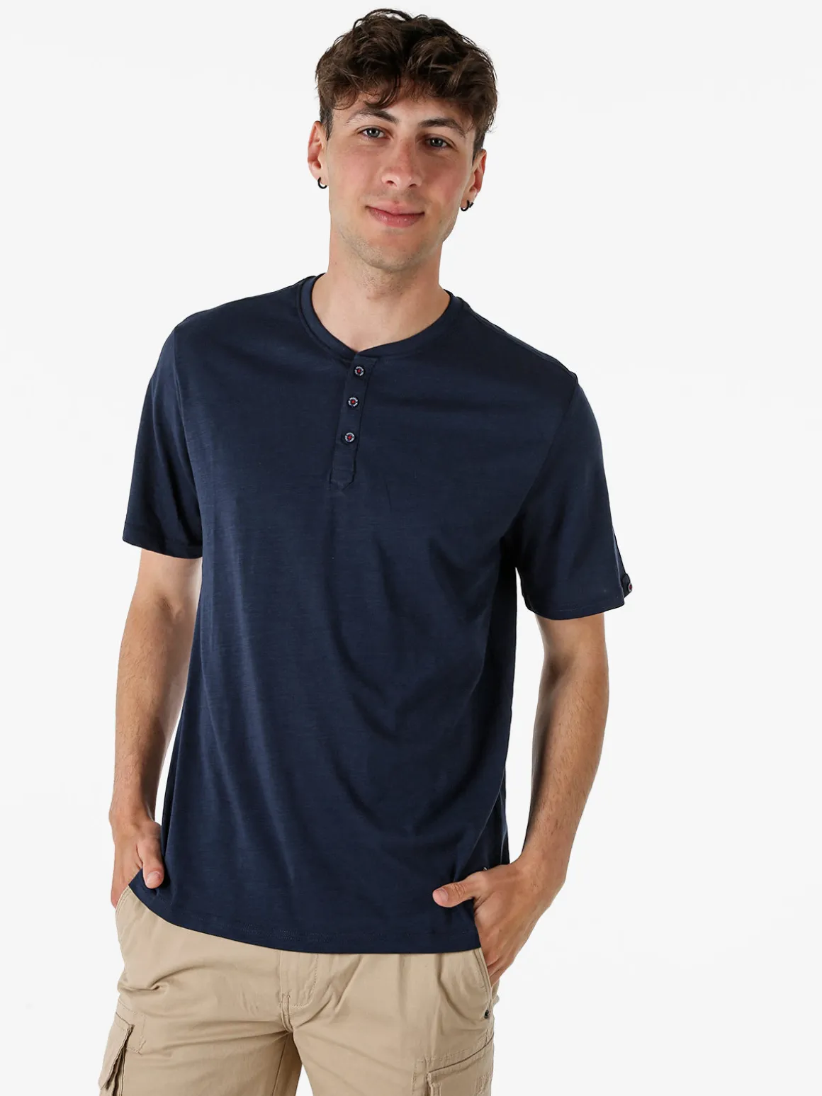 The People Rep T-shirt da uomo in cotone con bottoncini sullo scollo - blu scuro