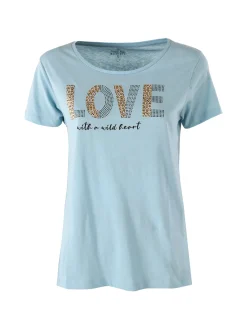The People Rep T-shirt donna in cotone con stampa animalier e micro borchie - azzurro
