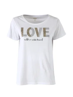The People Rep T-shirt donna in cotone con stampa animalier e micro borchie - bianco
