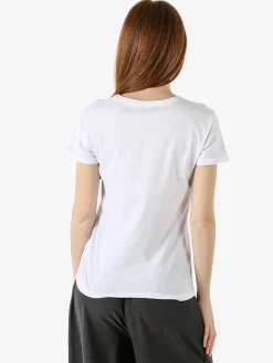 The People Rep T-shirt donna in cotone con scritta di strass e pietre - azzurro