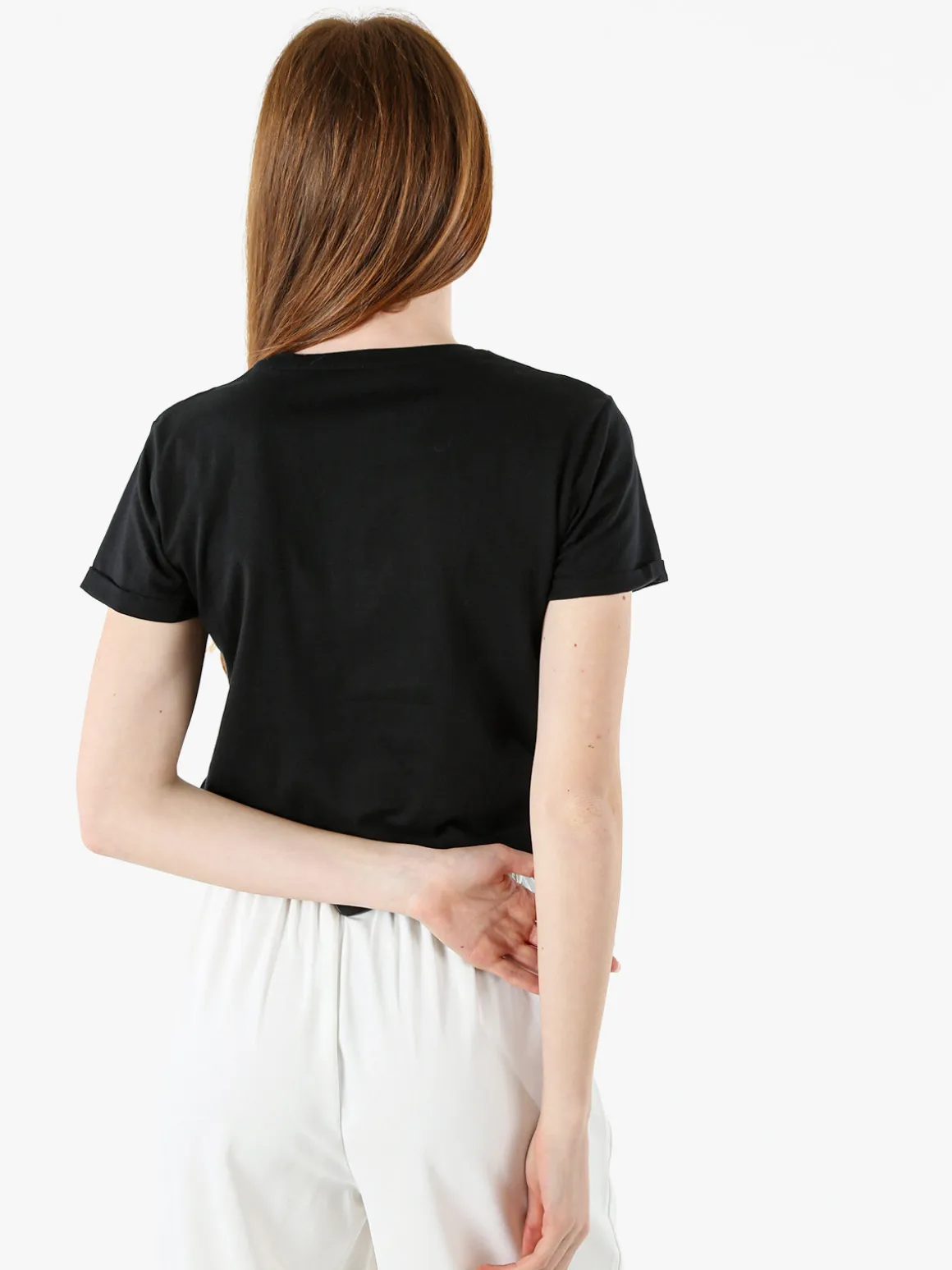 The People Rep T-shirt donna in cotone con scritta di strass e pietre - nero