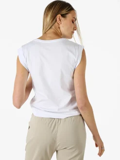 The People Rep T-shirt donna in cotone con maniche a volant e taschino di strass - bianco