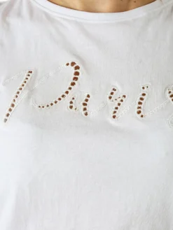 The People Rep T-shirt donna in cotone con maniche a volant e taschino di strass - bianco