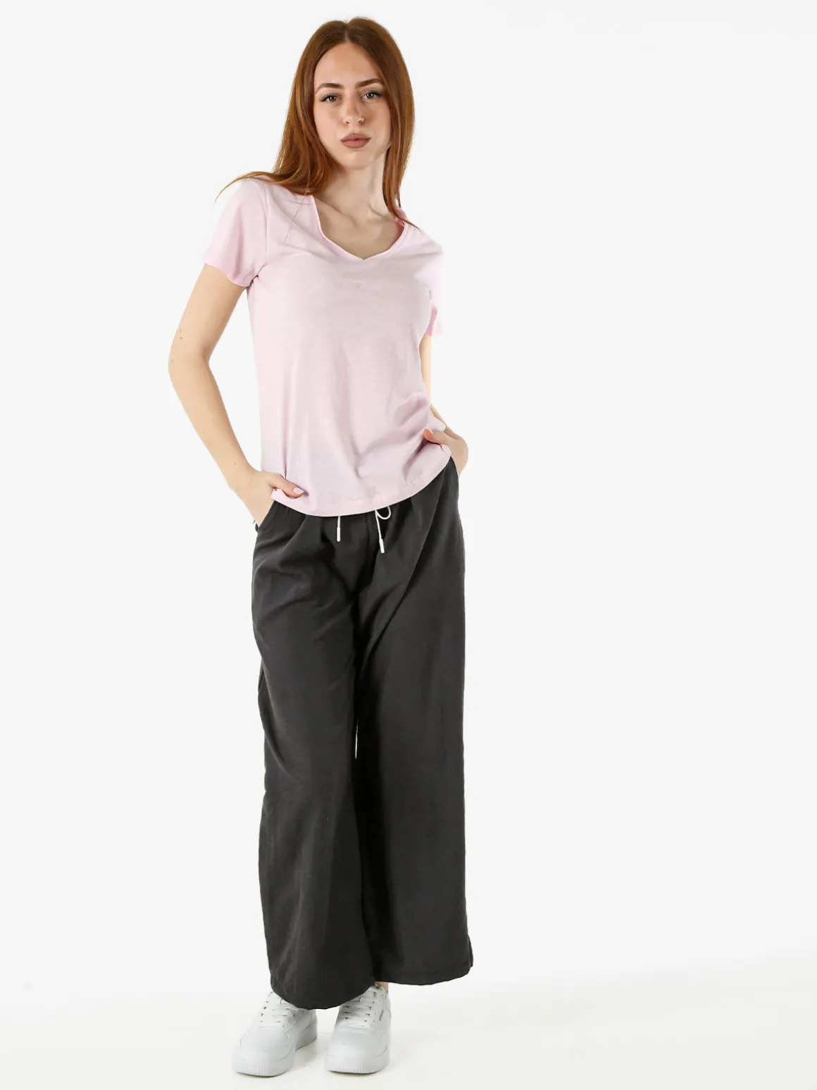 The People Rep T-shirt donna in cotone con scollo a V - rosa