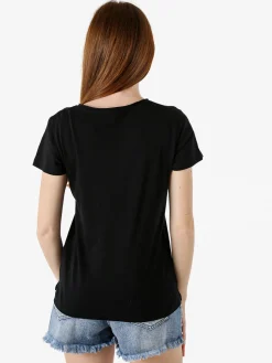 The People Rep T-shirt donna in cotone con maniche a volant e taschino di strass - nero