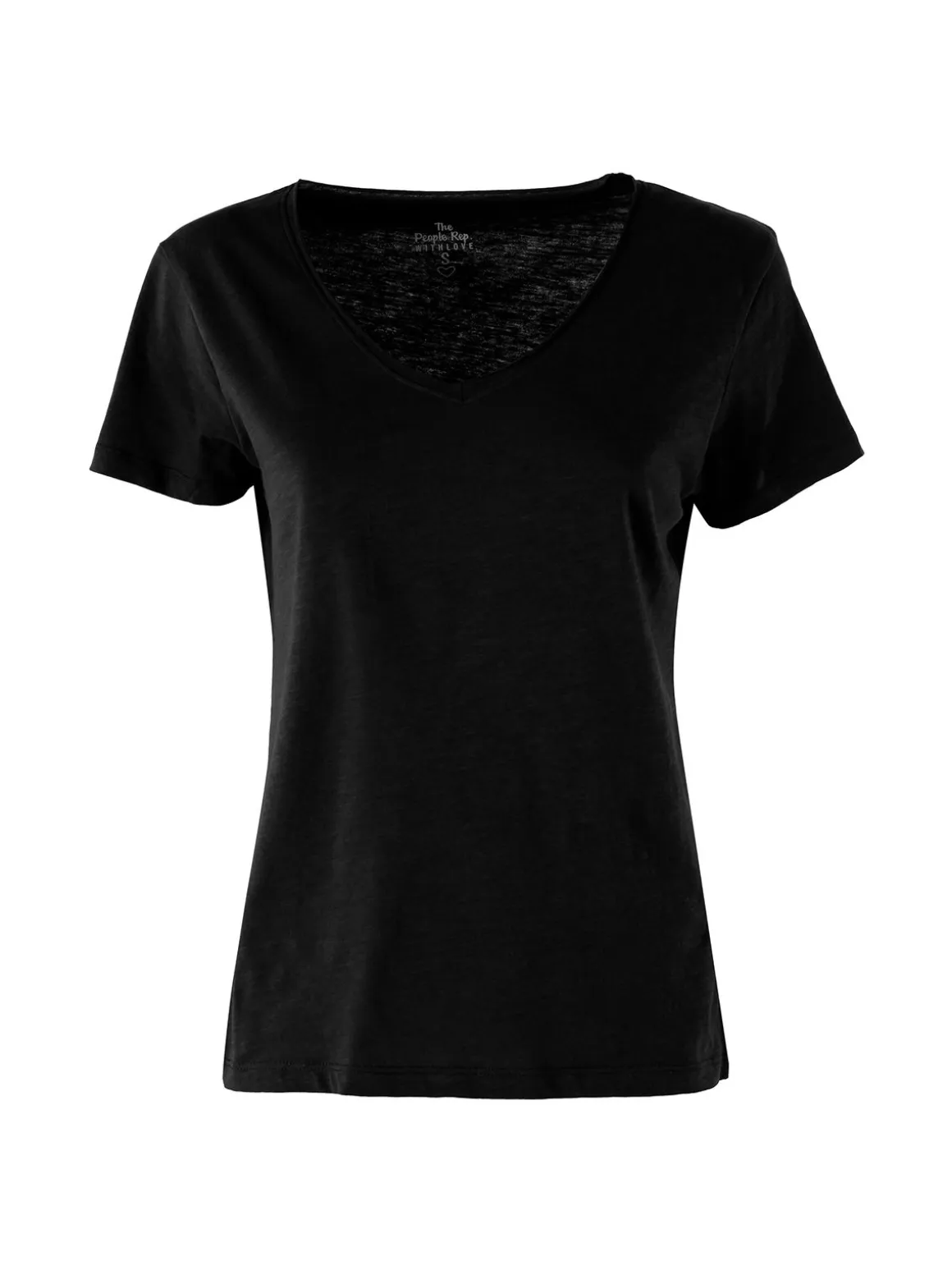 The People Rep T-shirt donna in cotone con maniche a volant e taschino di strass - nero