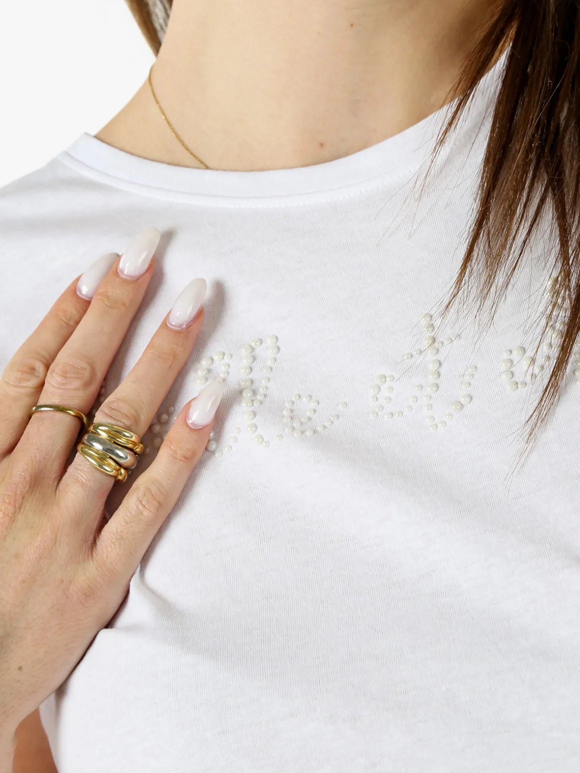 The People Rep T-shirt girocollo da donna in cotone con perline - bianco