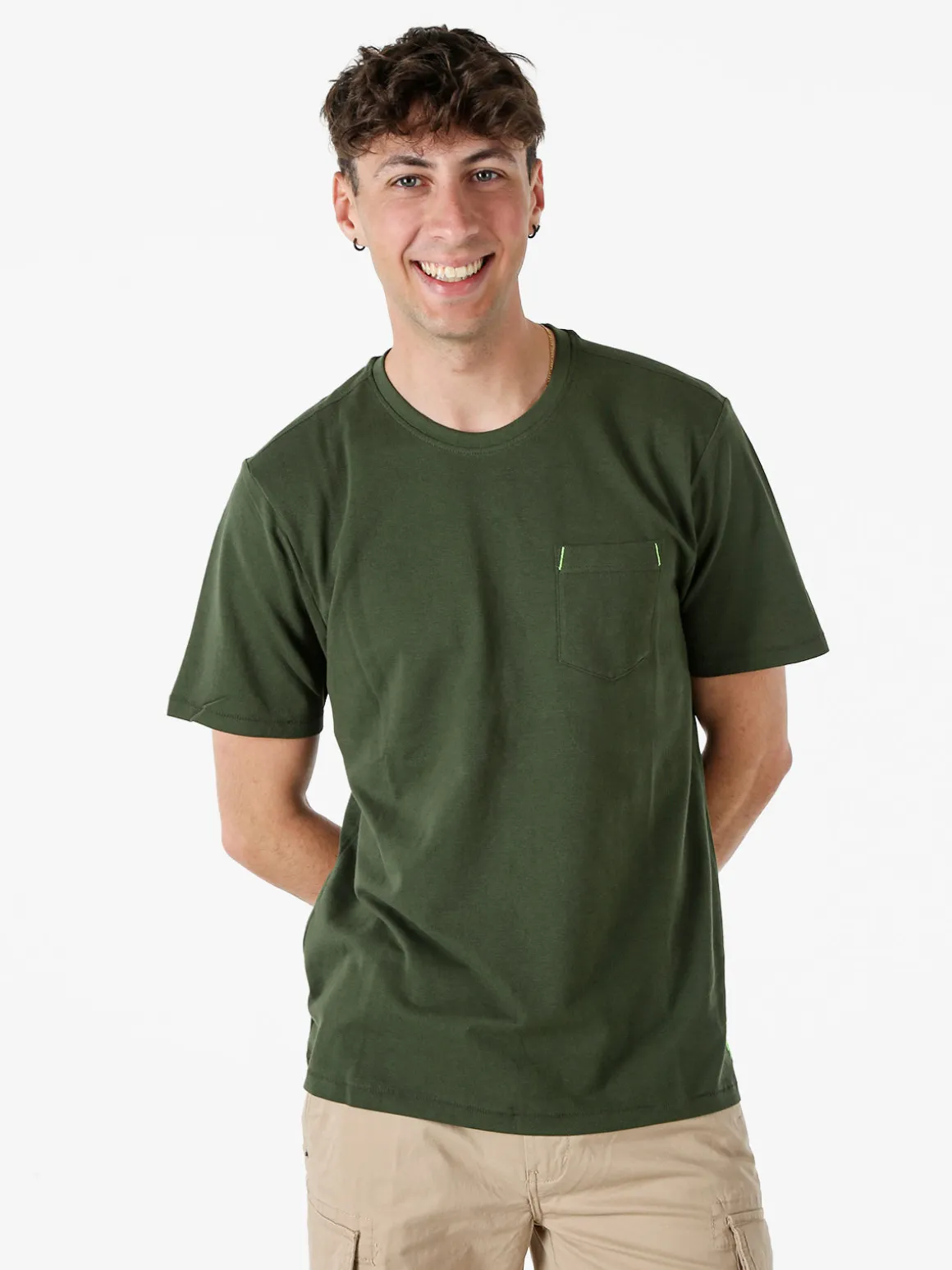 The People Rep T-shirt in cotone da uomo con taschino frontale - militare