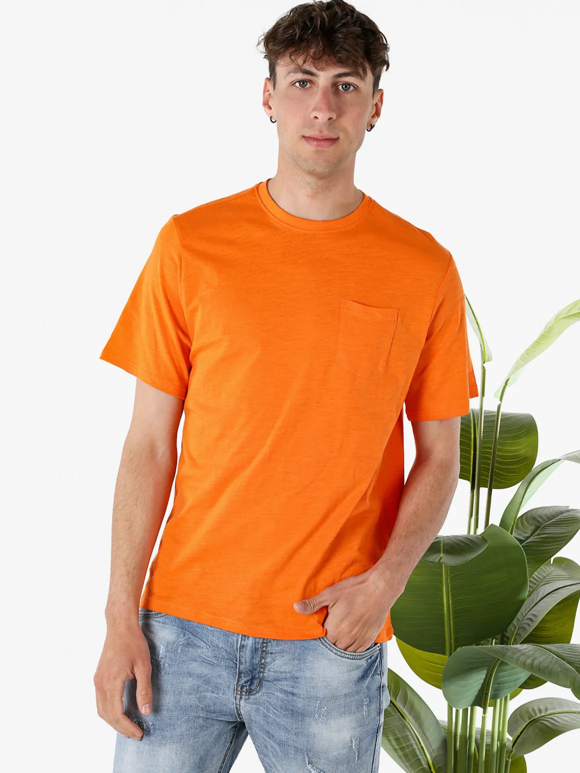 The People Rep T-shirt in cotone da uomo con taschino - arancione