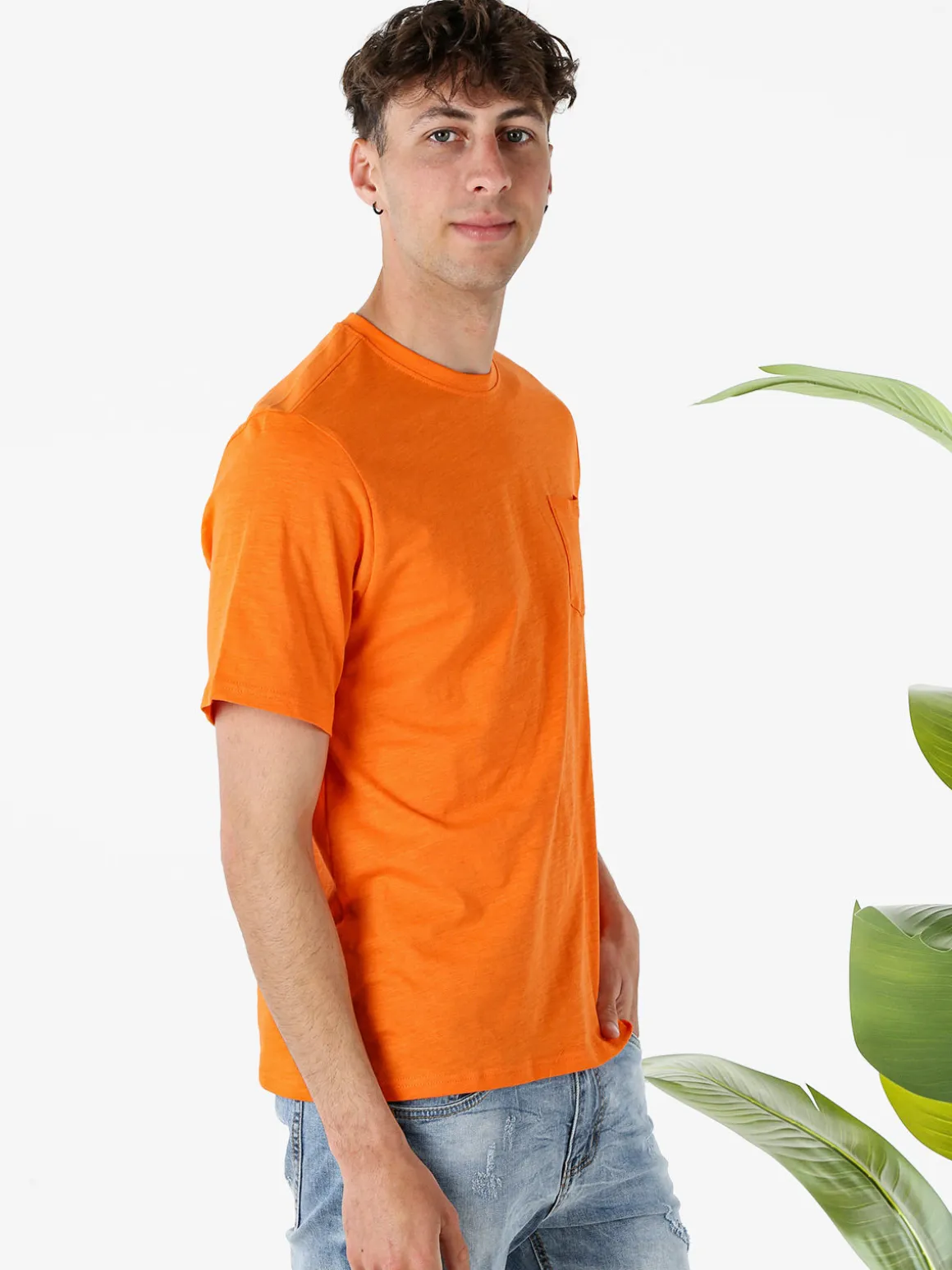 The People Rep T-shirt in cotone da uomo con taschino - arancione