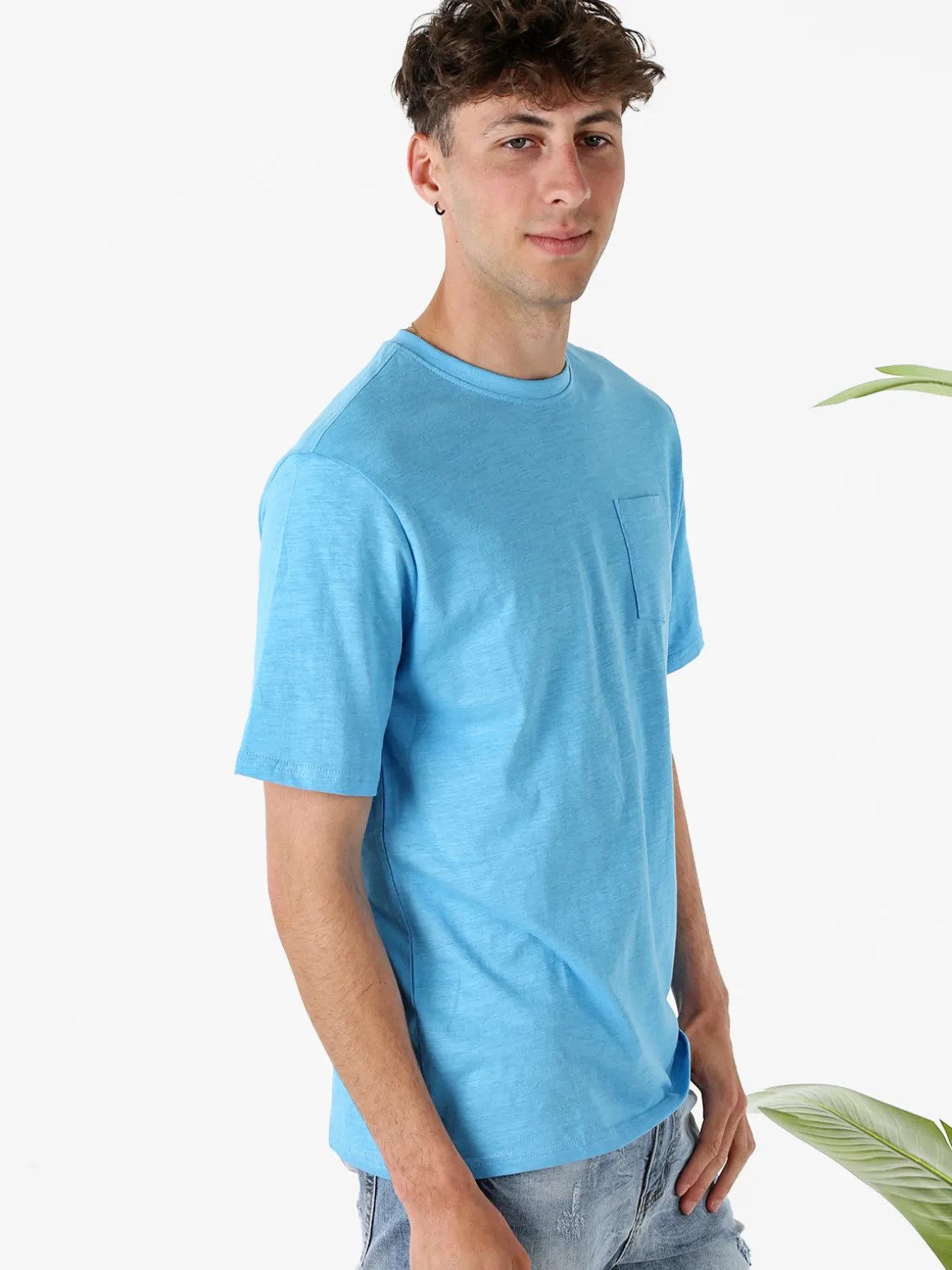 The People Rep T-shirt in cotone da uomo con taschino - turchese