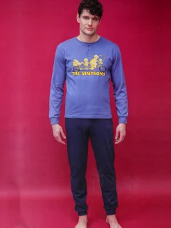 The Simpsons Pigiama lungo da uomo in cotone interlock con stampe - avion