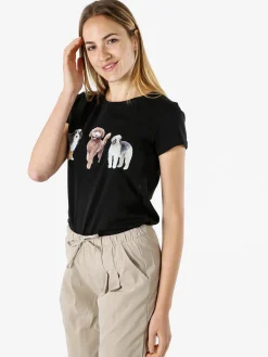Timiami Collection T-shirt donna in cotone con stampa cani - nero