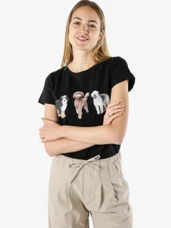 Timiami Collection T-shirt donna in cotone con stampa cani - nero