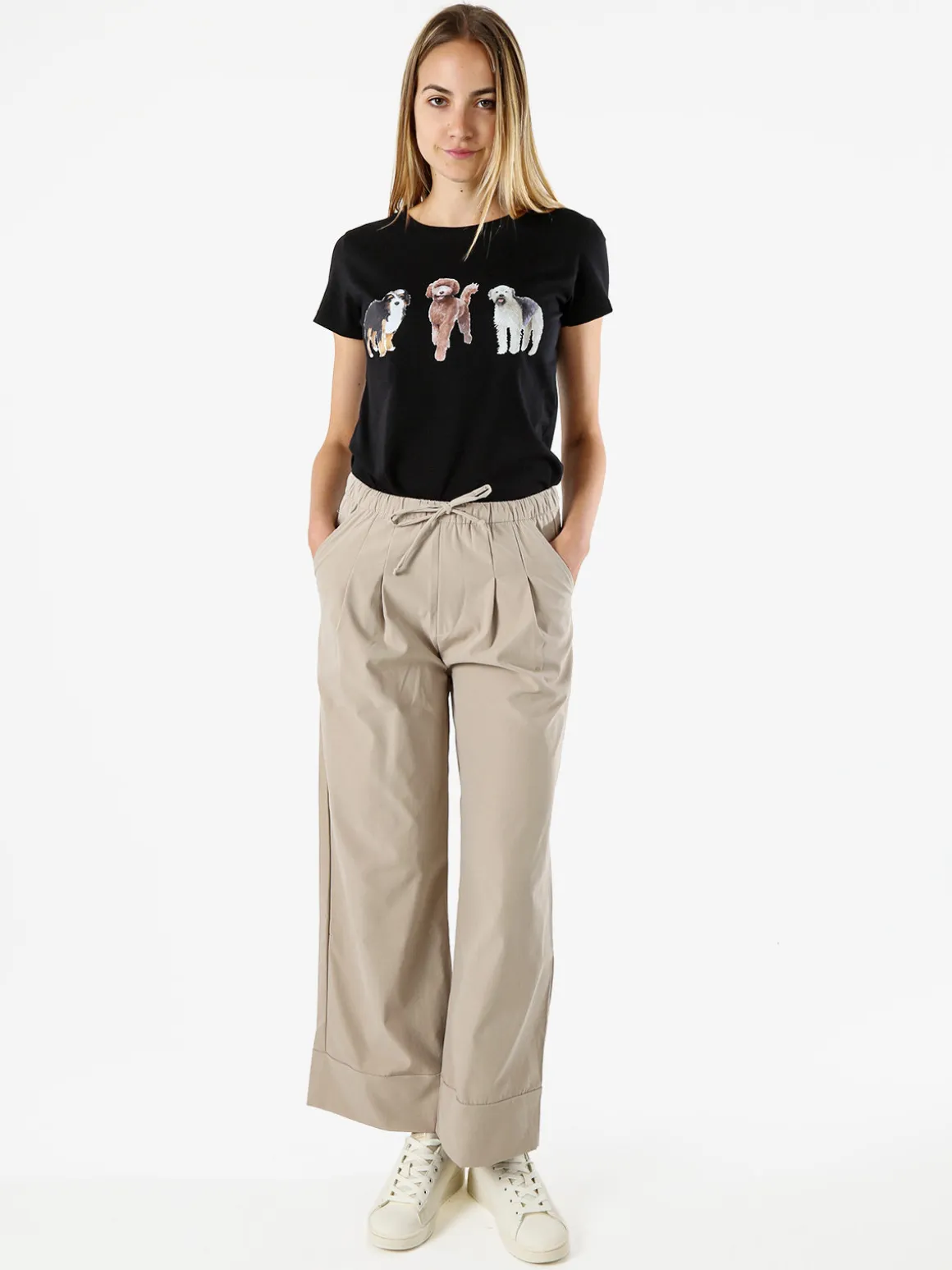 Timiami Collection T-shirt donna in cotone con stampa cani - nero