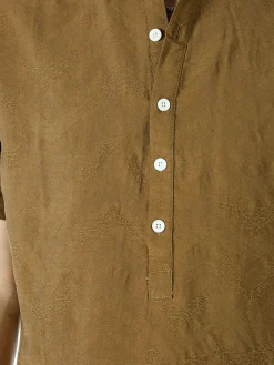 Tmk Camicia da uomo leggera a maniche corte con colletto alla coreana - marrone