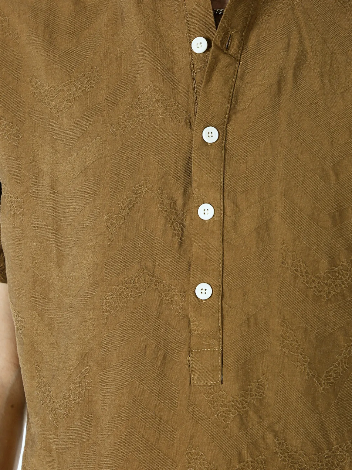 Tmk Camicia da uomo leggera a maniche corte con colletto alla coreana - marrone