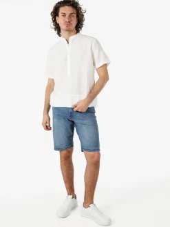 Tmk Camicia da uomo leggera a maniche corte con colletto alla coreana - bianco