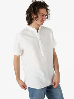Tmk Camicia da uomo leggera a maniche corte con colletto alla coreana - bianco