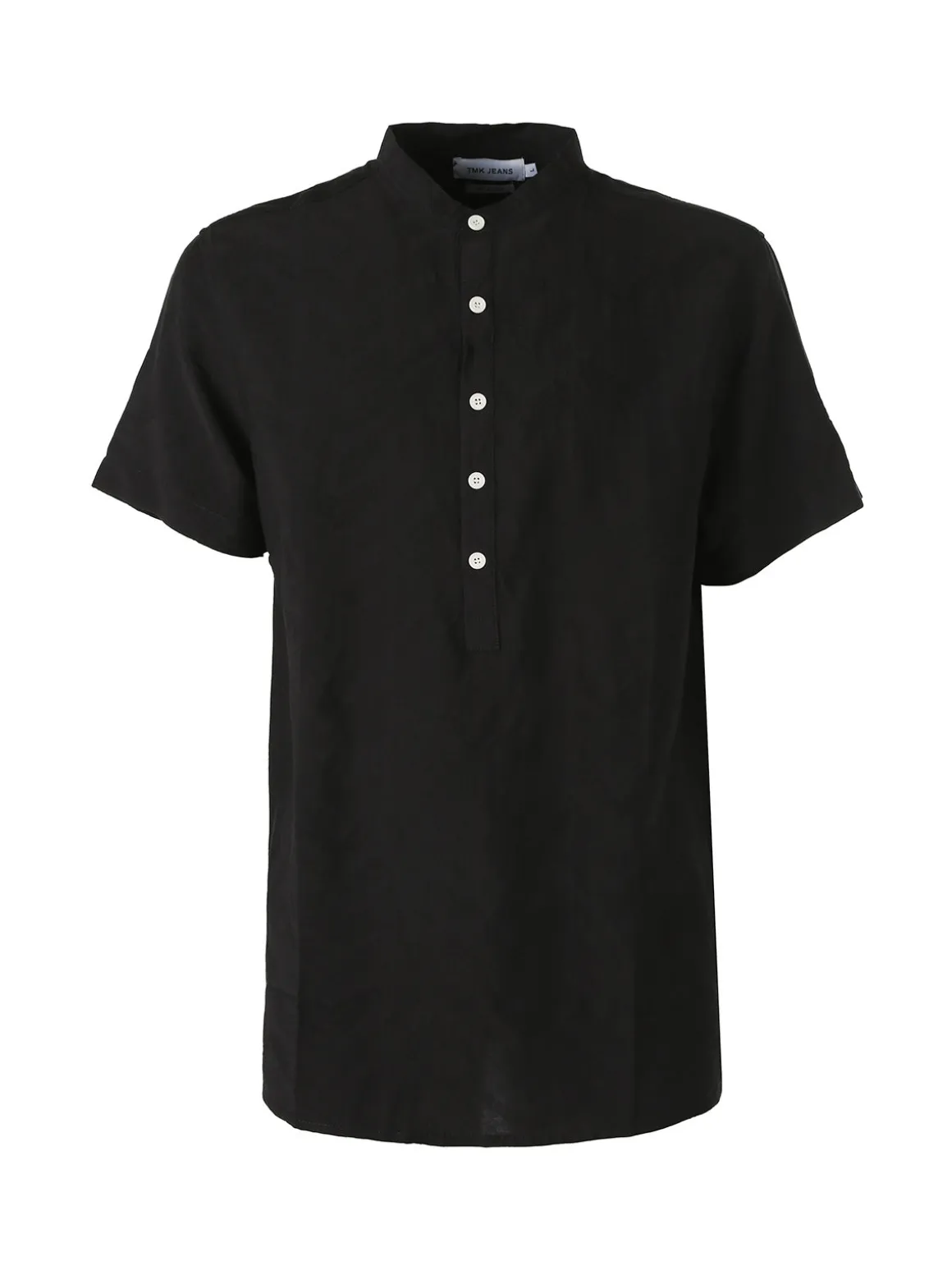Tmk Camicia da uomo leggera a maniche corte con colletto alla coreana - nero