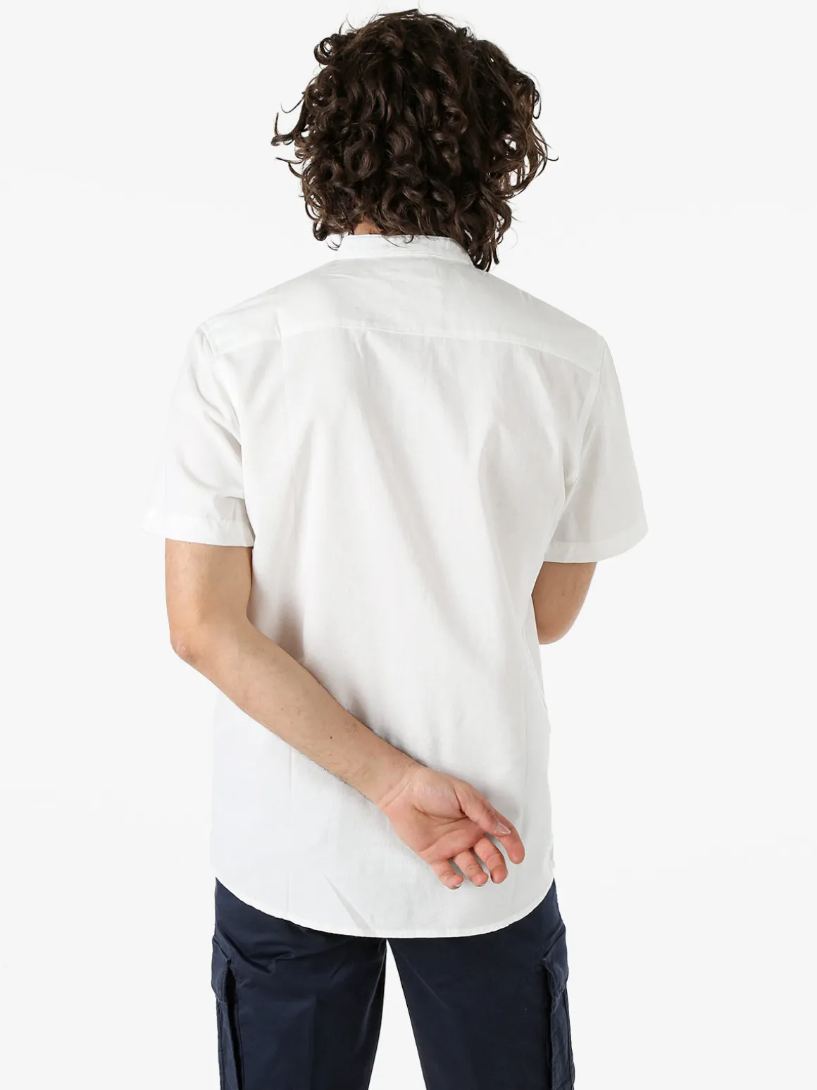 Tmk Camicia uomo misto lino e cotone a maniche corte con colletto alla coreana - bianco