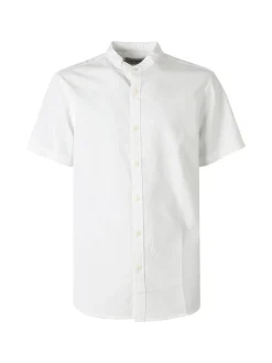 Tmk Camicia uomo misto lino e cotone a maniche corte con colletto alla coreana - bianco