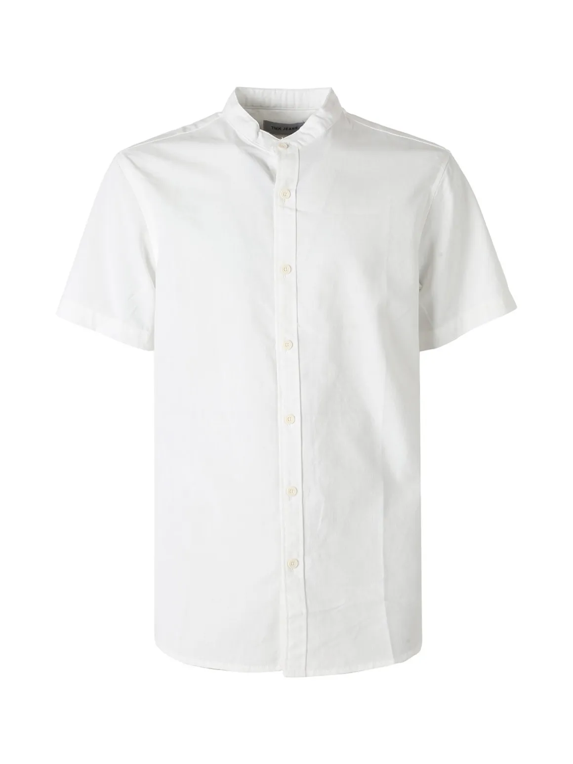 Tmk Camicia uomo misto lino e cotone a maniche corte con colletto alla coreana - bianco